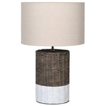 Two Tone Ceramic Rattan Effect Lamp with Linen Shade