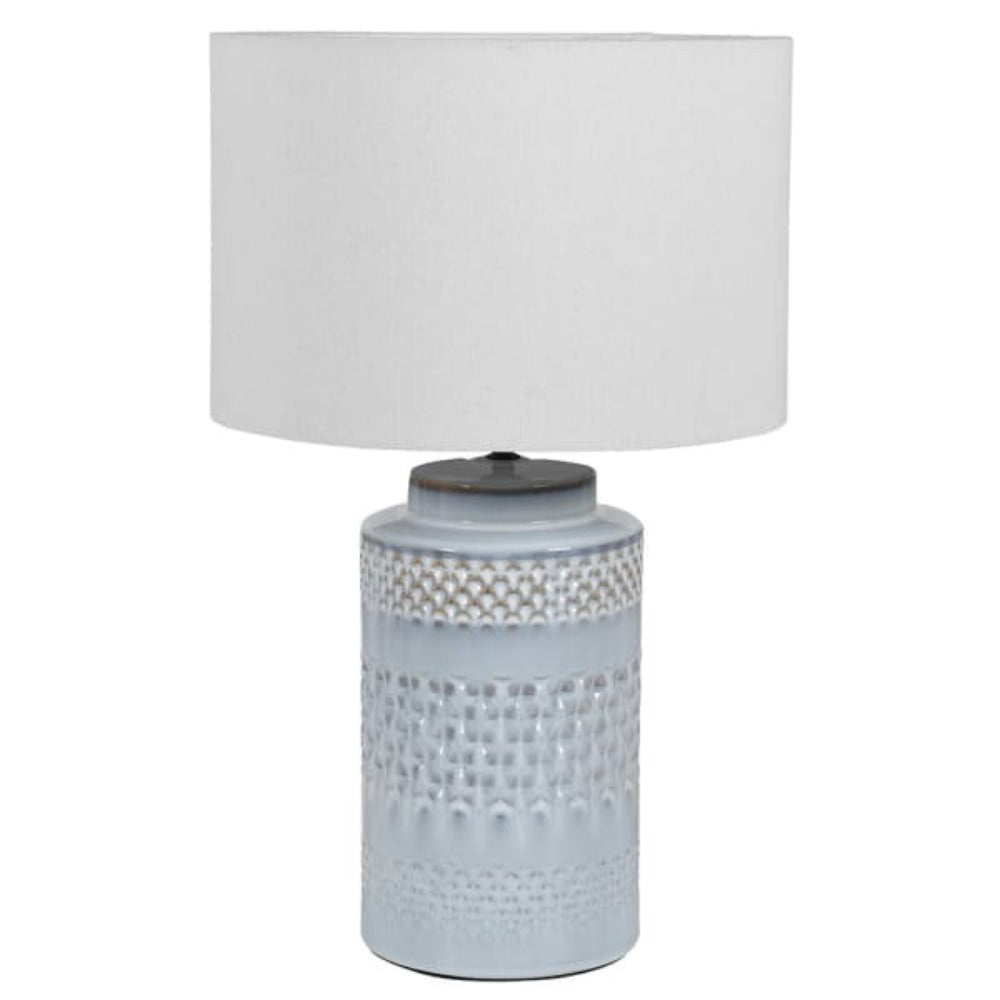 Porcelain Pale Blue Lamp with Linen Shade