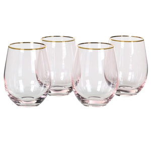 Set of 4 Gold Rim Rose Tint Tumblers