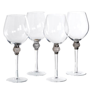 Set of 4 Silver Diamante Red Wine Glasses