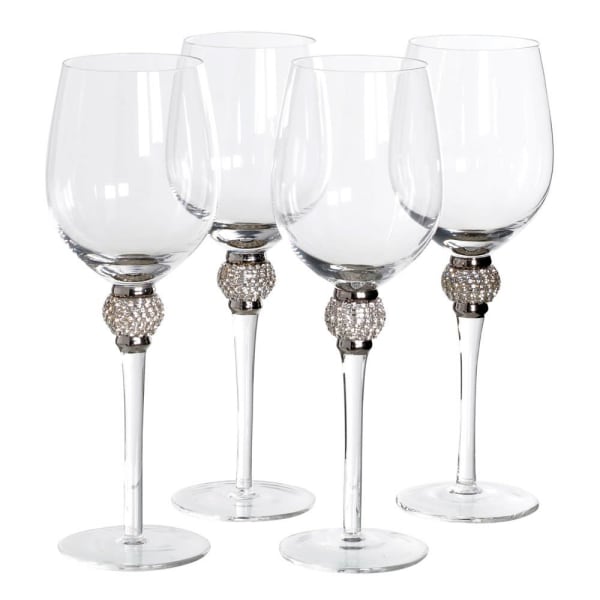 
            
                Load image into Gallery viewer, Set of 4 Silver Diamante White Wine Glasses
            
        