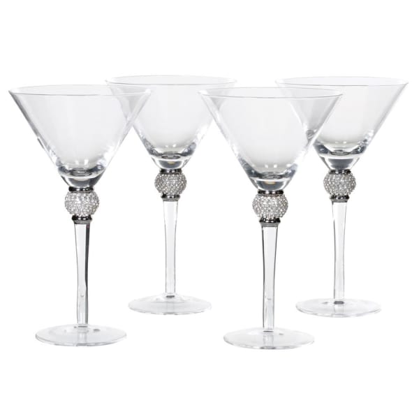 Set of 4 Silver Diamante Martini Glasses