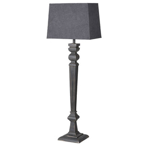Tall Black Carved Lamp with Linen Shade
