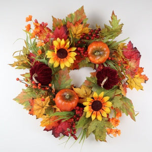 24" Autumn Mixed Pumpkin & Sunflower Large Wreath