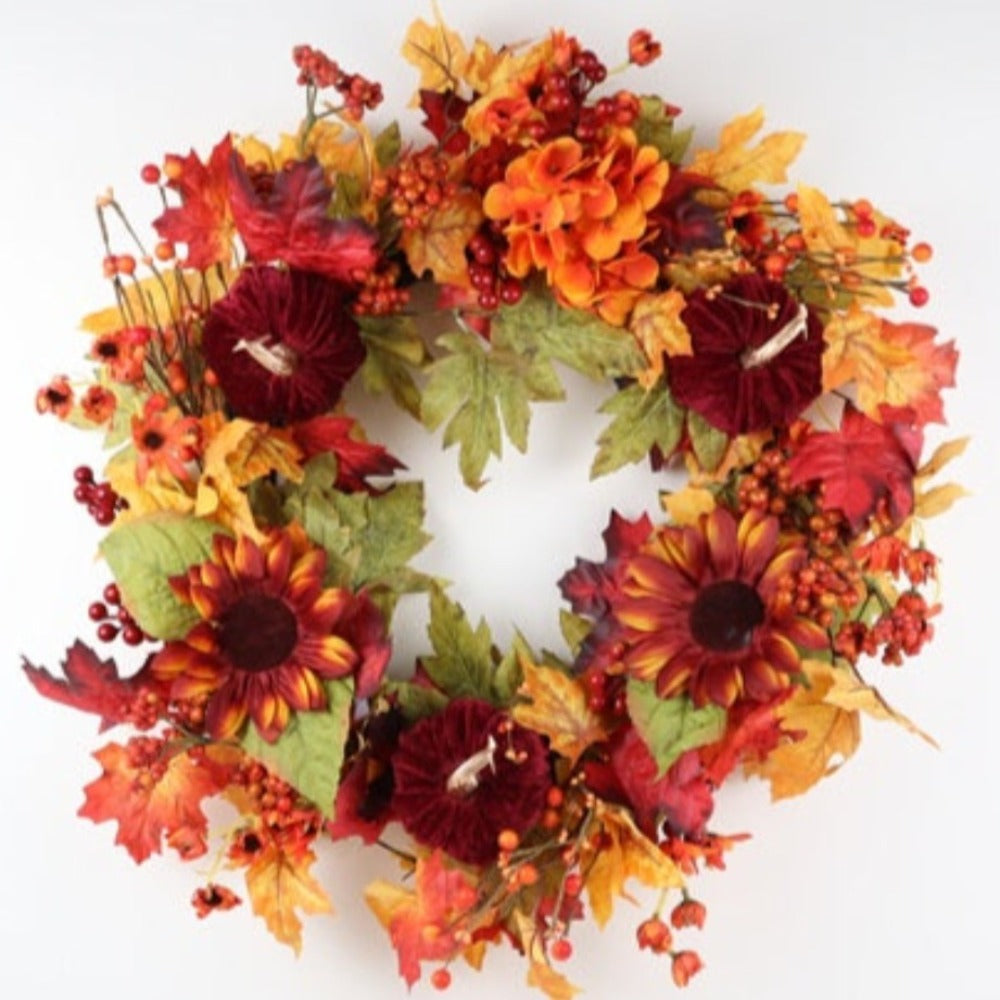 24" Autumn Wreath With Mixed Pumpkins