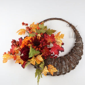 20" Autumn Basket Wreath with Mixed Pumpkins