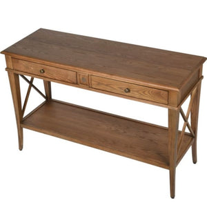 X Sided Oak Console Table
