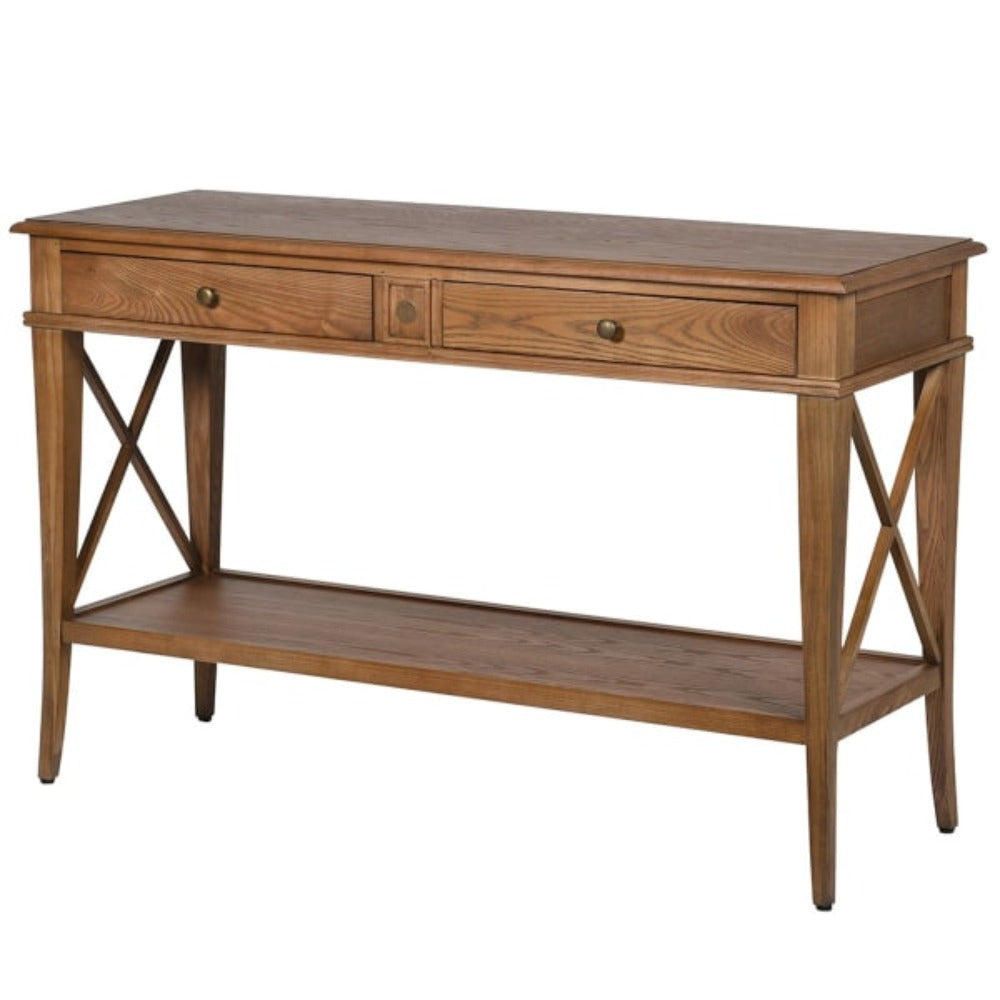 X Sided Oak Console Table