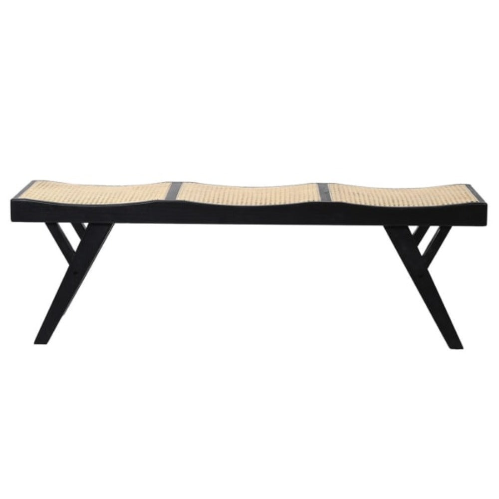 Black Elm & Rattan Seat Bench