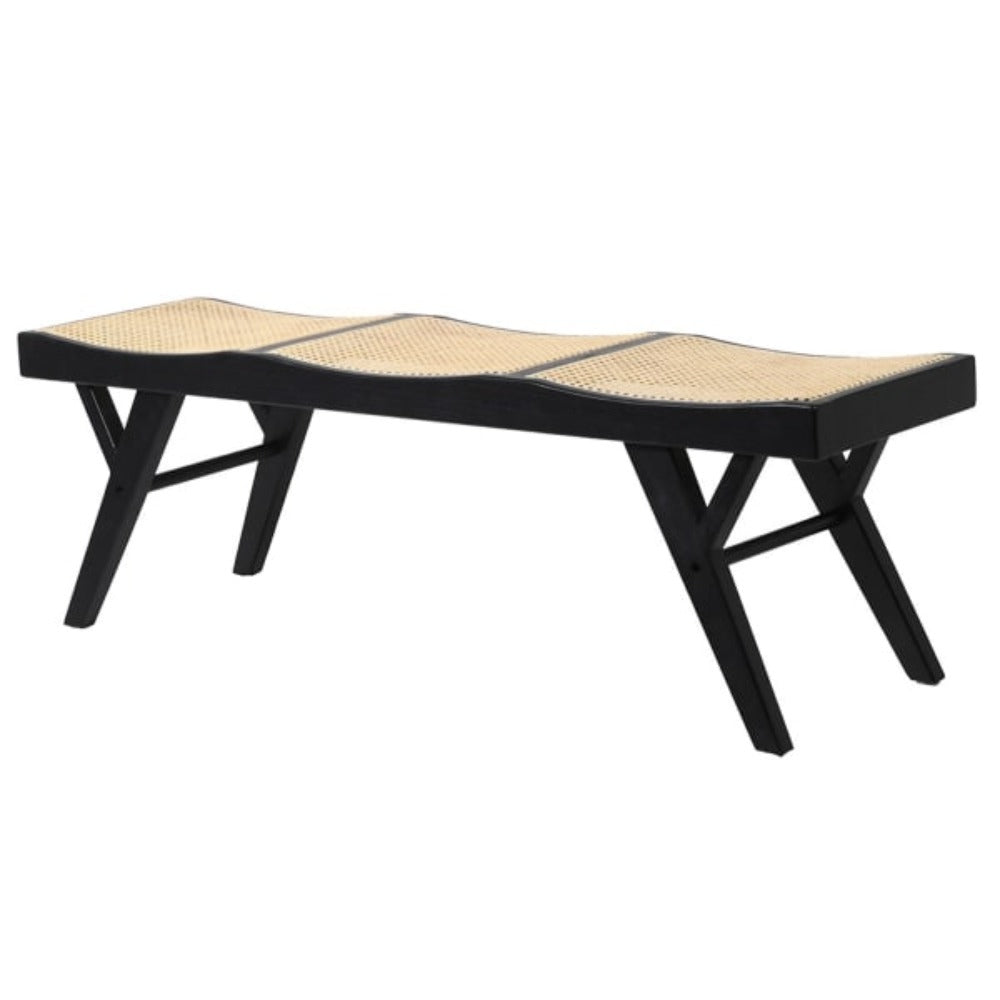 Black Elm & Rattan Seat Bench