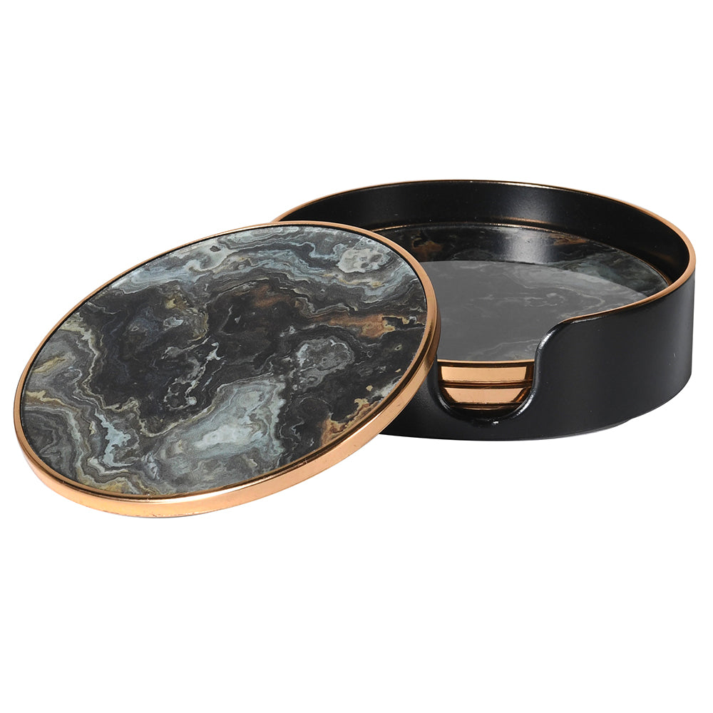Set of 4 Black Marbled Gold Rimmed Coasters