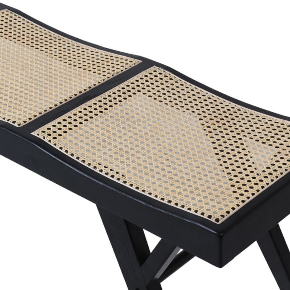 Black Elm & Rattan Seat Bench