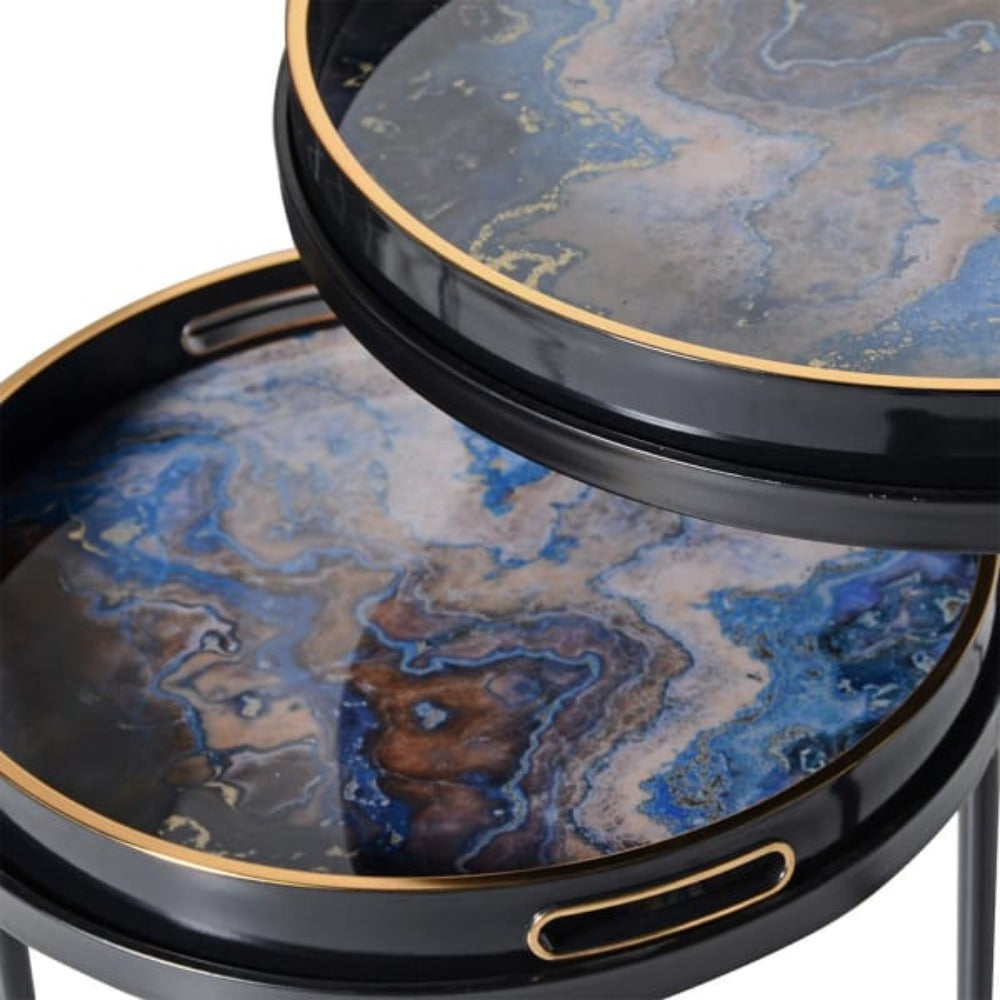 Indigo Marbled Tray Table Set
