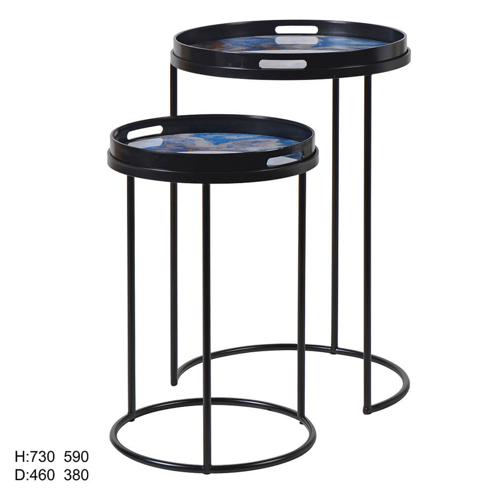 Indigo Marbled Tray Table Set