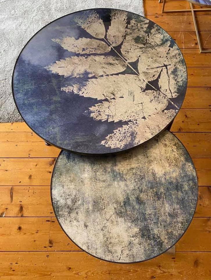 Blue Leaf Glass Top Coffee Table