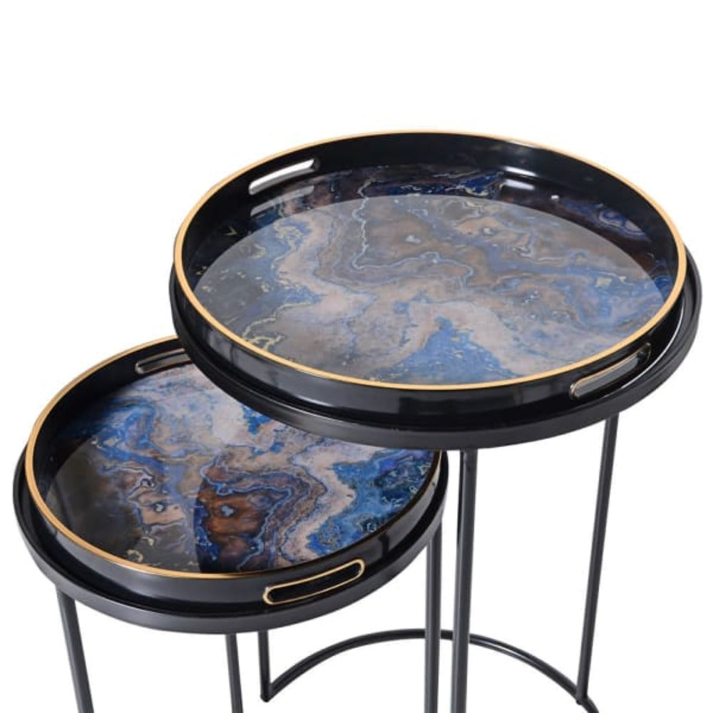 Indigo Marbled Tray Table Set