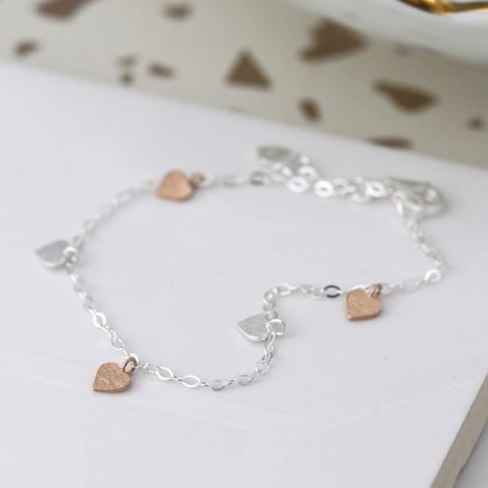 Sterling Silver With Rose Gold & Silver Hearts Bracelet