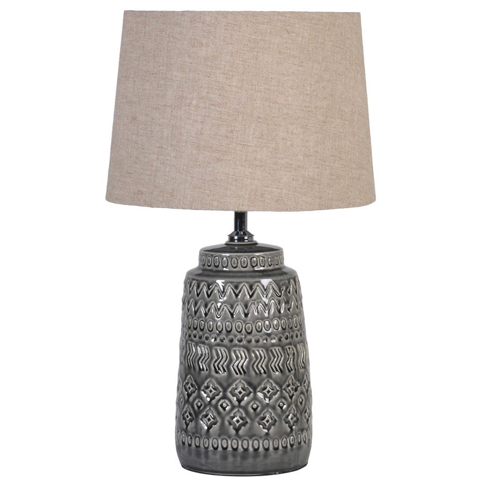 
            
                Load image into Gallery viewer, Dark Grey Ceramic Lamp and Linen Shade
            
        
