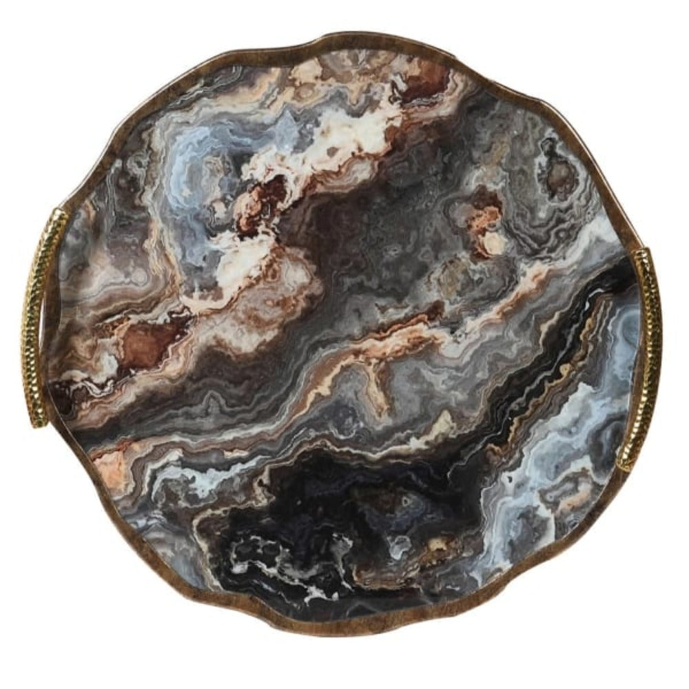 Marble Effect Flat Tray with Handles