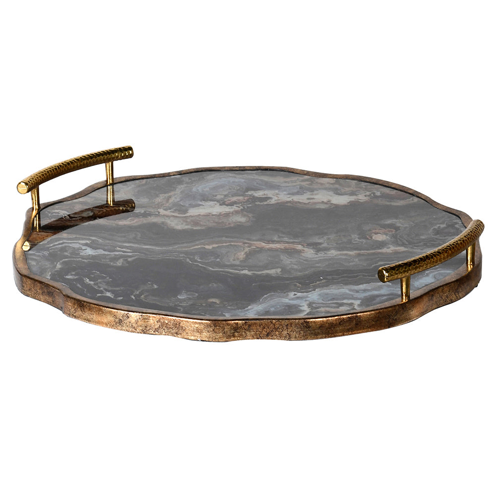 Marble Effect Flat Tray with Handles