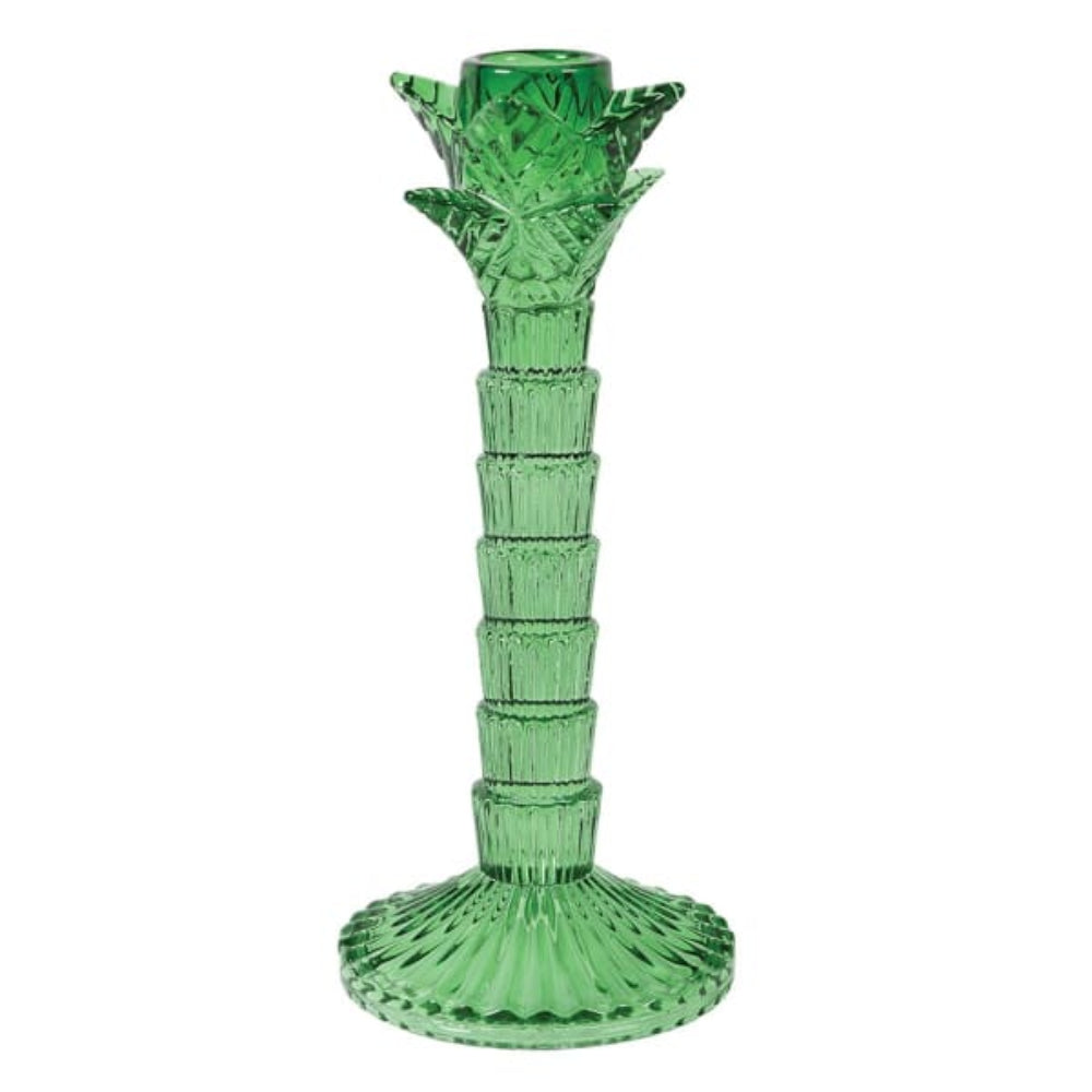 Green Glass Palm Tree Candlestick