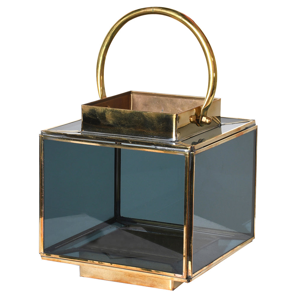 
            
                Load image into Gallery viewer, Brass Box Lantern With Black Glass
            
        