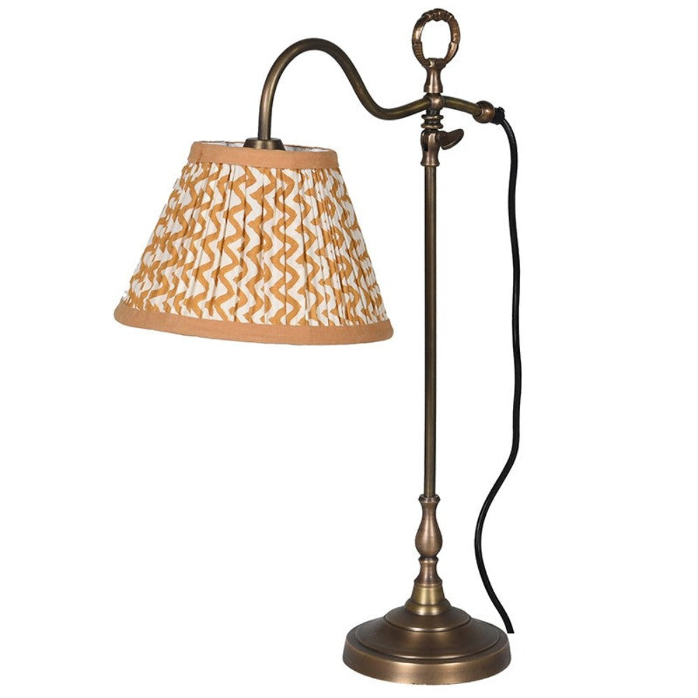 Adjustible Antique Brass Reading Lamp with Ikat Mustard Shade