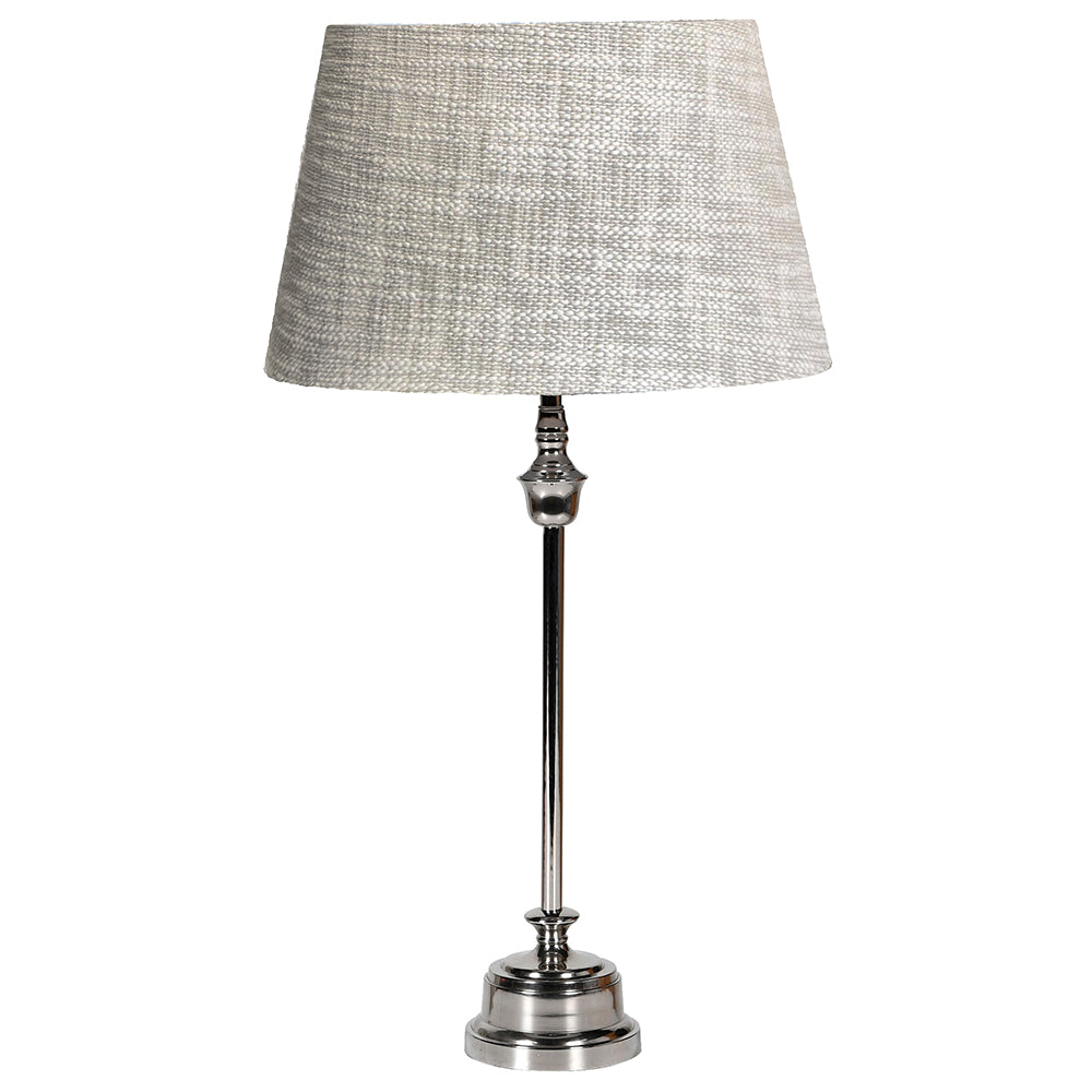 Nickel Lamp With Grey Fabric Shade
