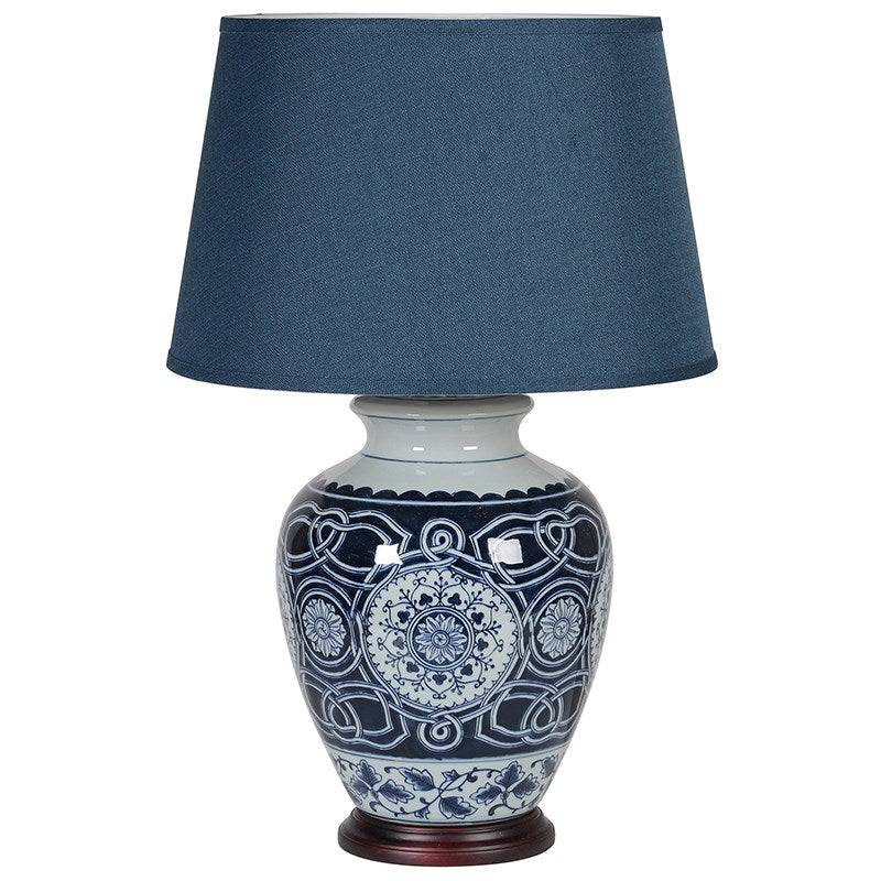 Blue & White Table Lamp With Shade