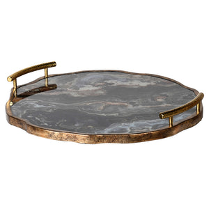 Marble Effect Flat Tray with Handles