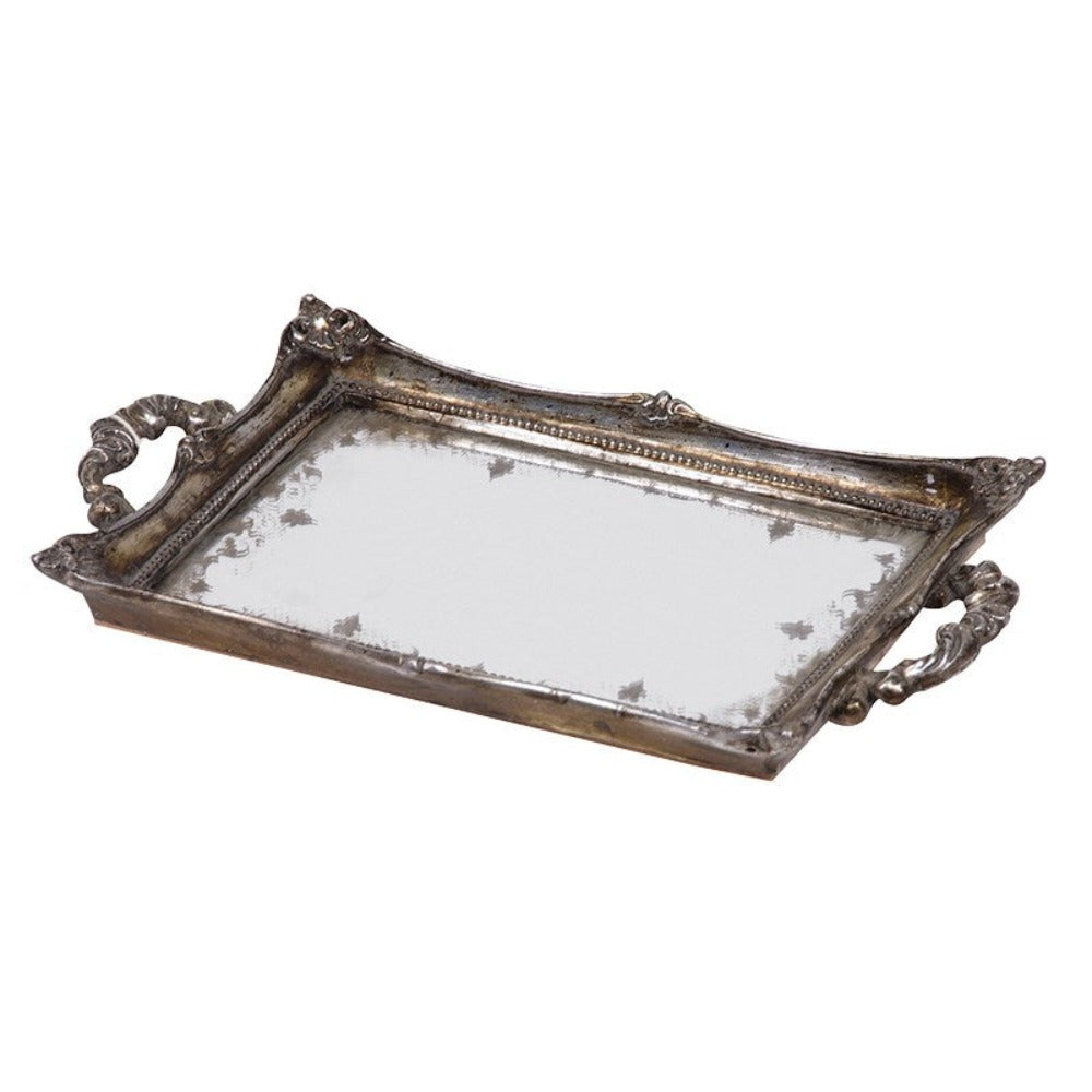 Distressed Silver Mirror Tray