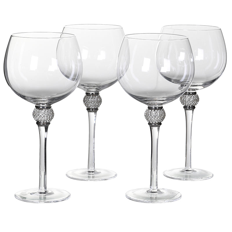 Set of 4 Silver Diamante Gin Glasses