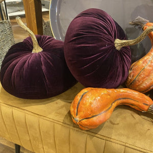 Medium Decorative Aubergine Velvet Pumpkin Cushion