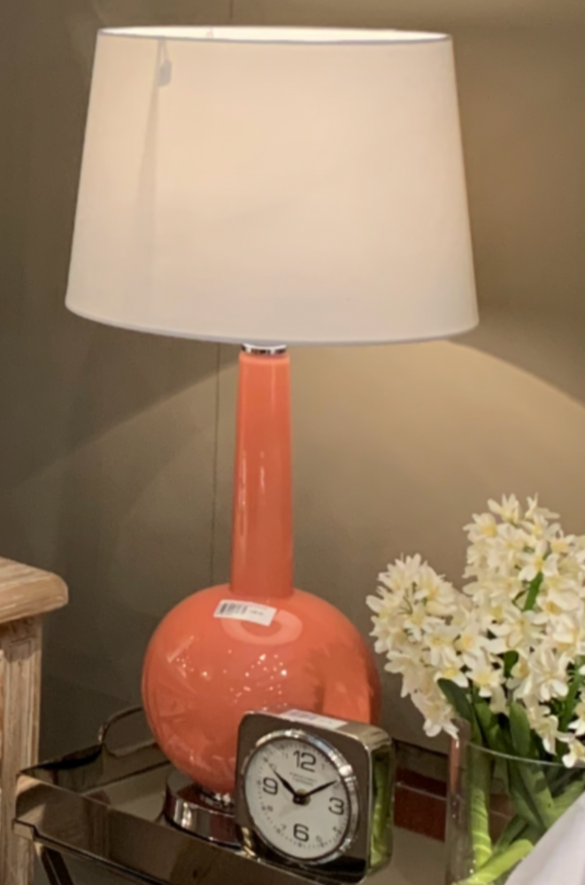 
            
                Load image into Gallery viewer, Orange Bulbous Glass Lamp with Shade
            
        