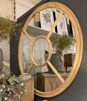 Round Wooden Window Mirror 1m