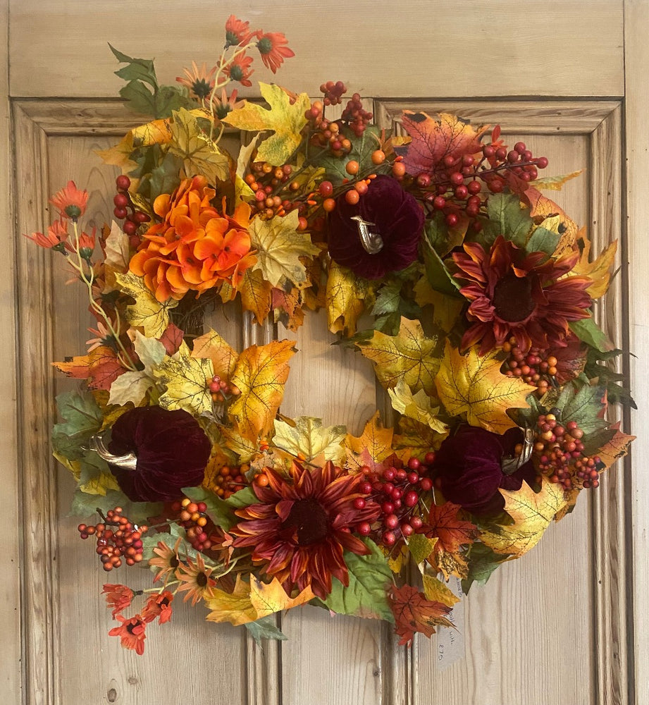 24" Autumn Wreath With Mixed Pumpkins