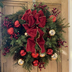 Luxury Lit Christmas Wreath With  Baubles & Bow 70cm