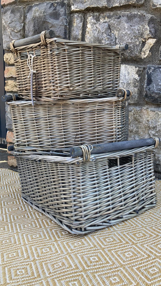 Antique Wash Wooden Handled Storage Baskets