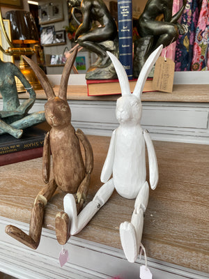 White Wood Effect Jointed Rabbit