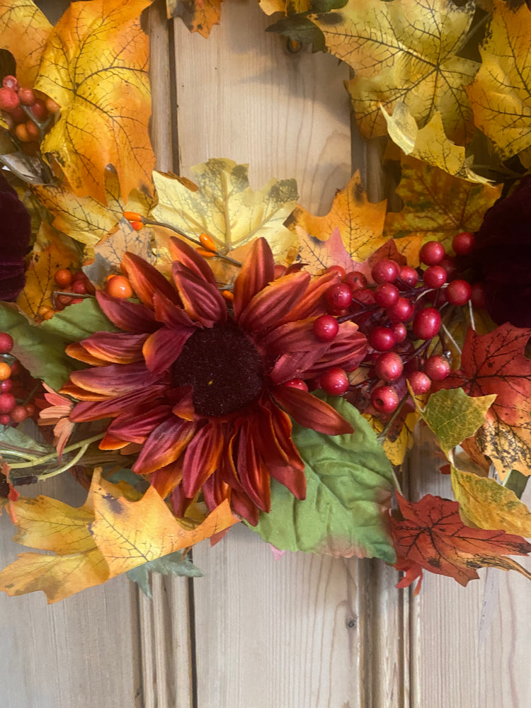 24" Autumn Wreath With Mixed Pumpkins