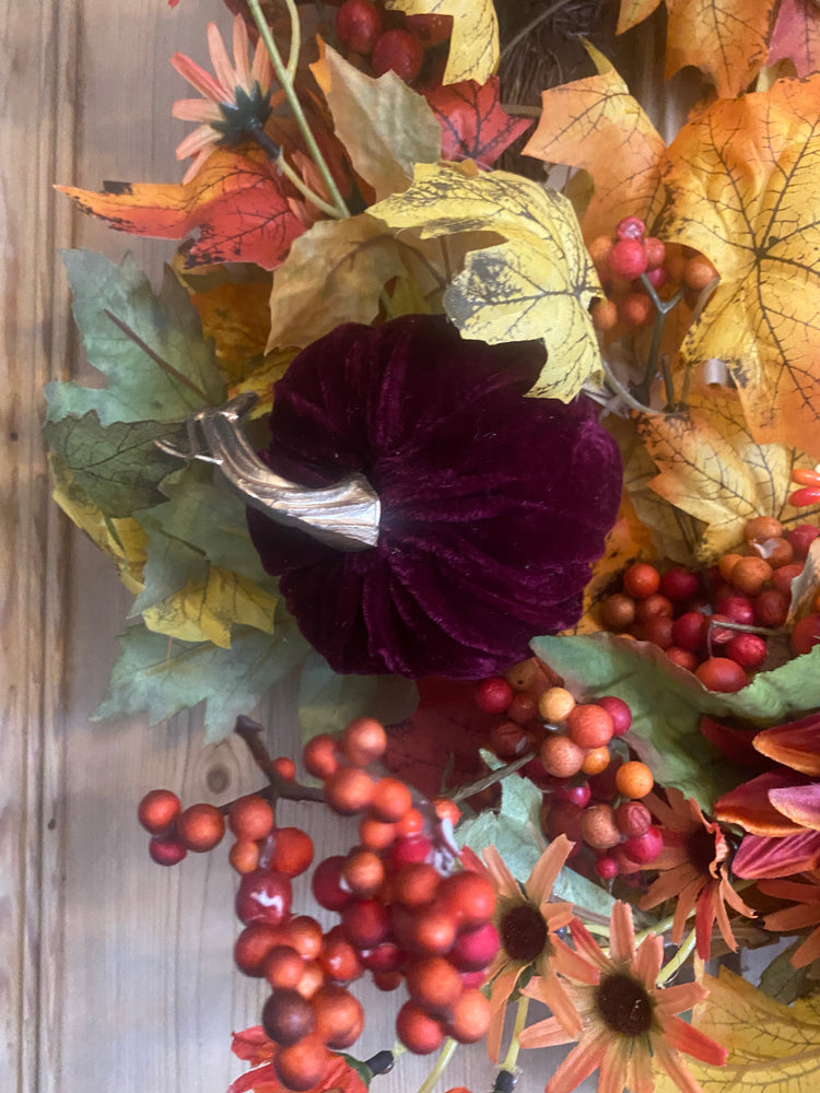 24" Autumn Wreath With Mixed Pumpkins