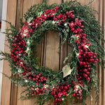 Large Red Berry Frosted Christmas Wreath With Lights