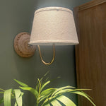Wood and Brass Wall Light with Linen Shade