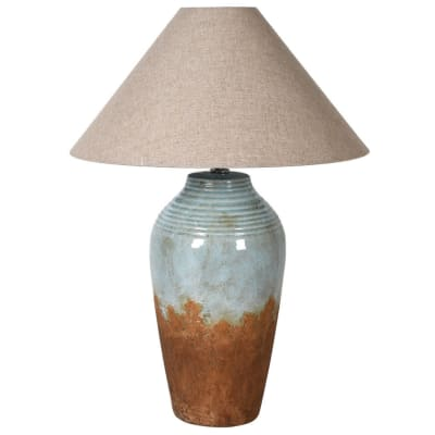Rustic Blue and Brown Ceramic Lamp with Shade
