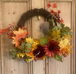 22" Autumn Demi Wreath With Mixed Pumpkins