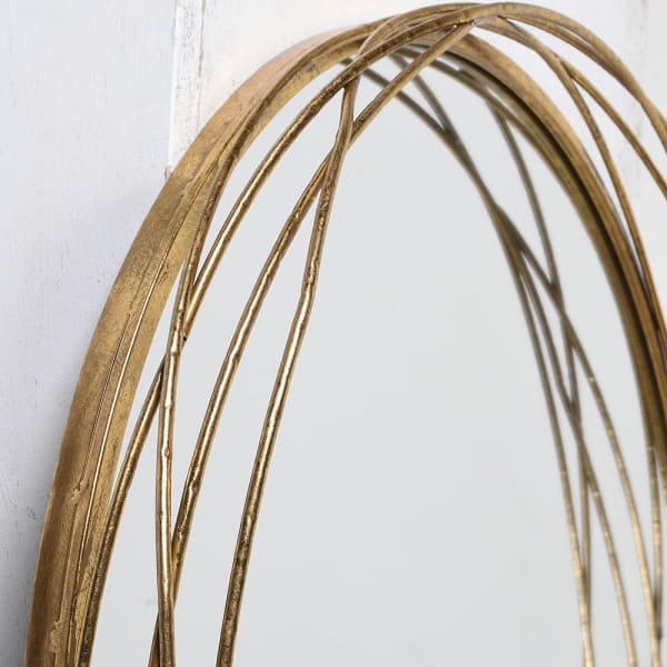 Large Round Weave Gold Mirror