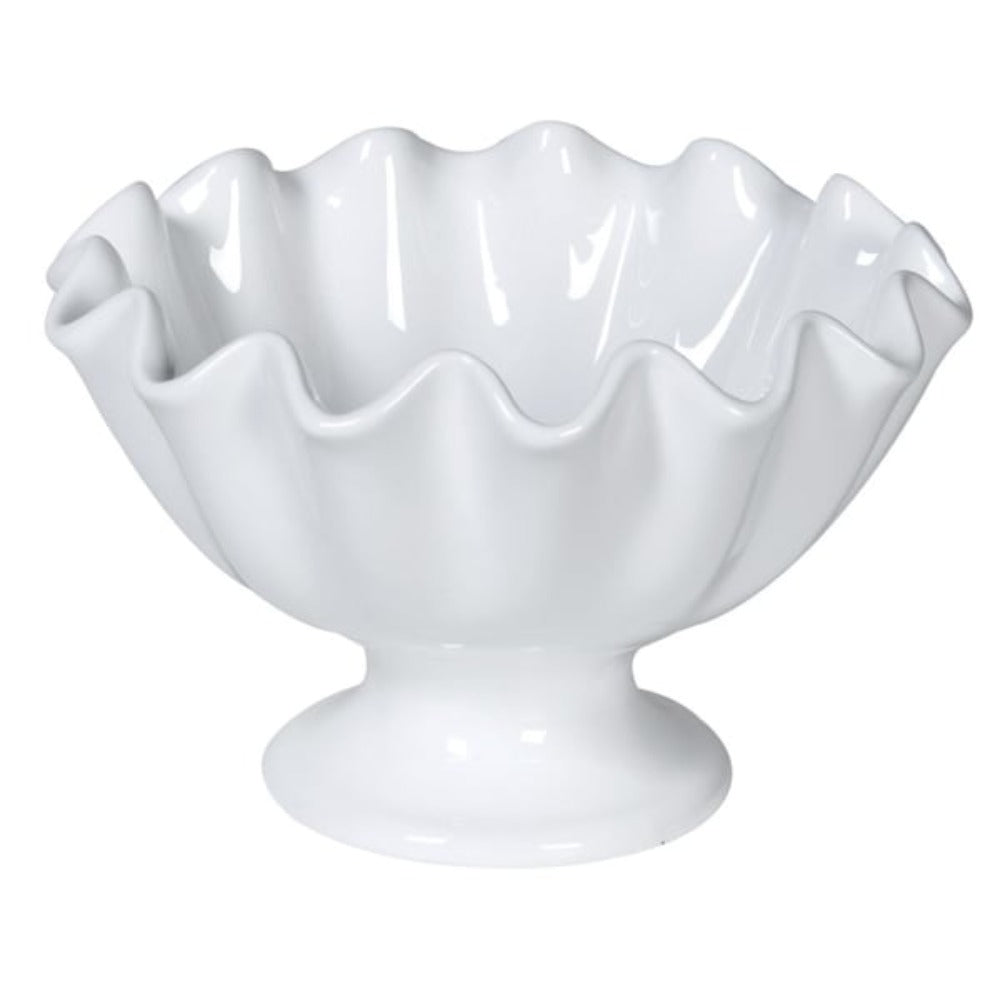 White Ruffled Ceramic Bowl