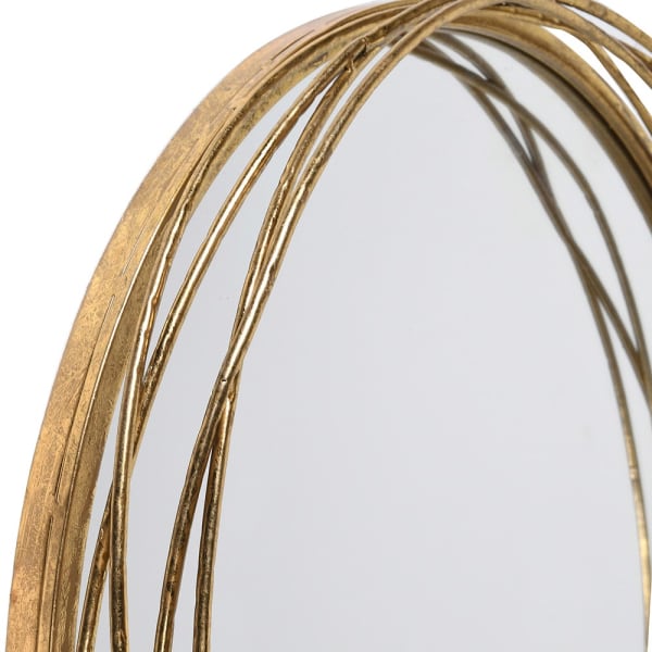 Small Round Weave Gold Mirror
